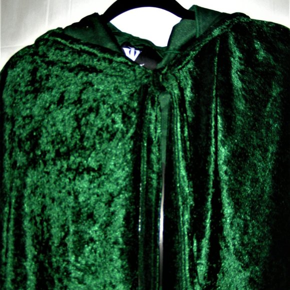VON LANCELOT HOODED GREEN VELVET CLOAK M - Picture 2 of 4